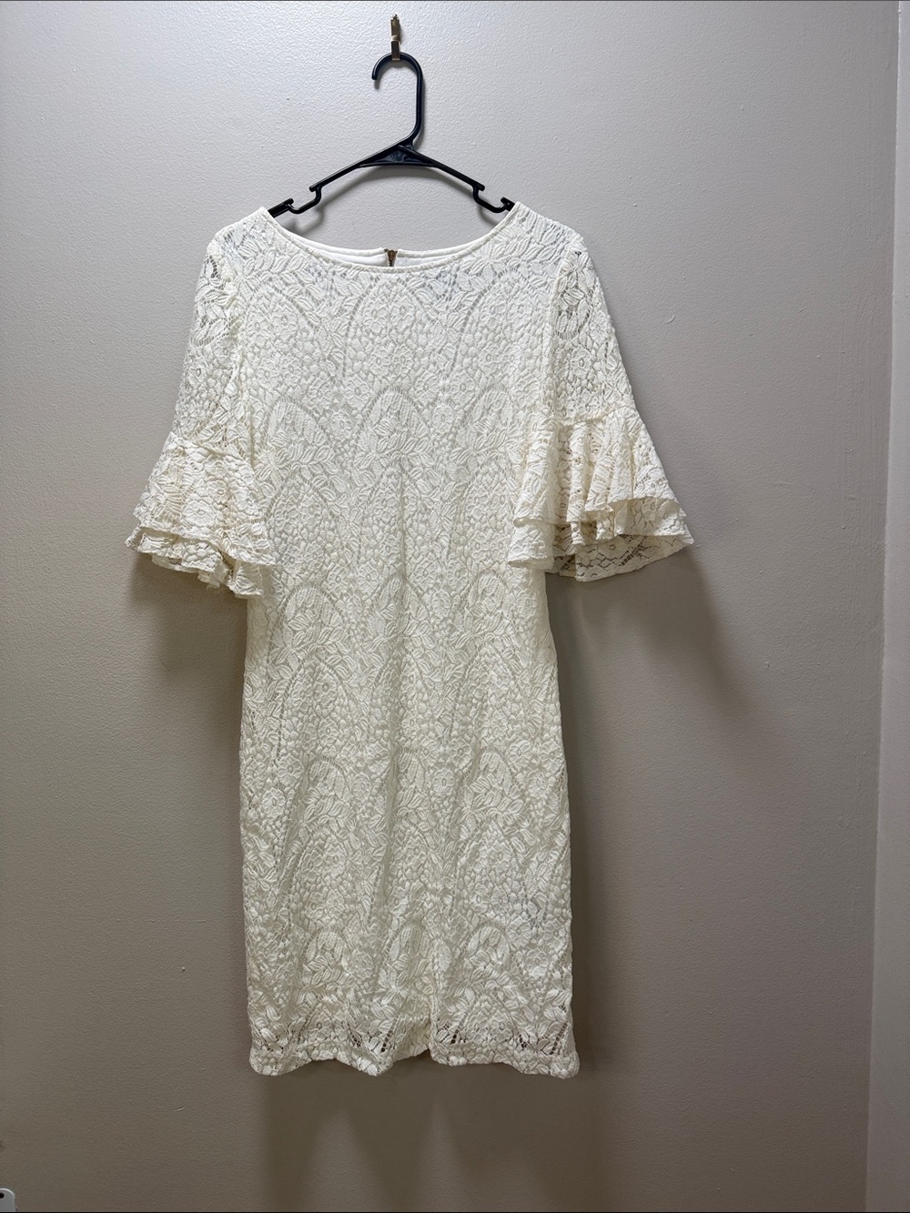 White Lace Dress with Short Bell Sleeve / Bridal Shower or Christmas Party